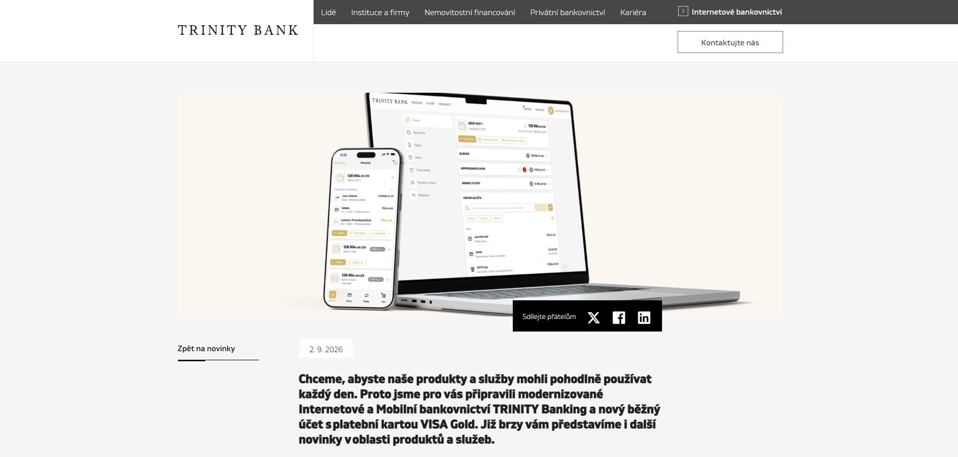 TRINITY Banking: Trinity Bank představuje novou aplikaci