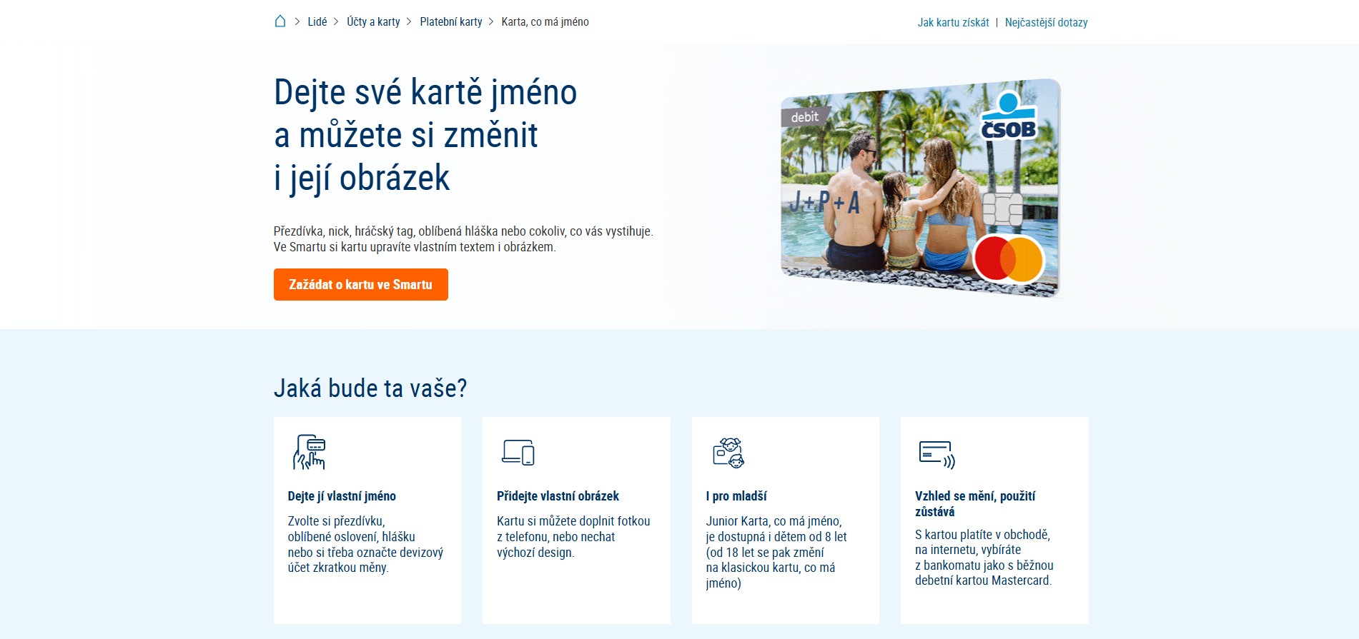 Vlastní design i přezdívka: ČSOB umožňuje vytvořit si platební kartu podle sebe